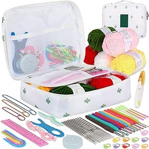 Coopay 58 Piece Crochet Kit with Yarn and Knitting Accessories Set, Cute Knitting Kit for Beginners Include Soft Grip Crochet Hooks, Lace Crochet Needles, Crochet Yarn Balls, Cable Needles & More