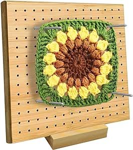 Bamboo Board for Knitting Crochet and Granny Squares Blocking Board for Knitting and Crochet Projects Handcrafted Knitting with 20 Pcs 3.9 Inches Stainless Steel Pins and Wooden Knitting Base