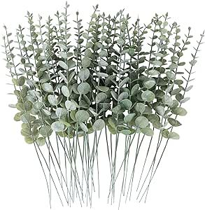 50pcs Artificial Eucalyptus Stems Fake Eucalyptus Leaves Stems Real Touch Leaf Branches for Flower Bouquet Wedding Halloween Centerpiece Autumn Home Office Decor