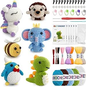 Crochet Kit for Beginners, 6 Pack Animal Crochet Kits with Step-by-Step Video Tutorials, DIY Crochet Starter Kit for Adults Knitting Supplies Craft Kits for Adults - Ideal for A Gift