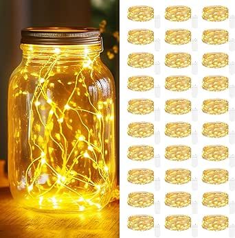 [ 30 Packs ] Fairy Lights Battery Operated String Lights 7 FT/20 LED Minni Twinkle Battery Lights Small Fairy Lights for Mason Jars DIY Wedding Party Christmas Bedroom Decor, Warm White