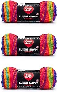 Red Heart Super Saver Yarn, 3 Pack, Favorite Stripe 3 Count