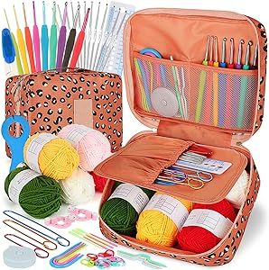 Coopay Crochet Kit Beginners Crochet Hook Set with Crochet Yarn,58PCS Portable Crochet Set Ergonomic Crochet Hooks Travel Knitting Crochet Supplies