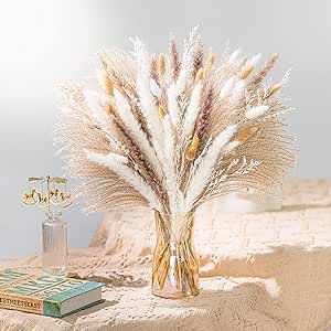 Natural Pampas Grass Mix Bouquet | Dried Pampas Bouquet for Wedding Boho Flowers Home Table Decor Desk Decor, Rustic Farmhouse Decor (93PCS)