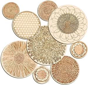 9 Pcs Boho Basket Wall Decals Round Modern Peel and Stick Wall Decals Removable Boho Wall Decal Adhesive Boho Nursery Wall Decor for Bedroom Living Room Office Wall, Just Stickers (Retro Style)