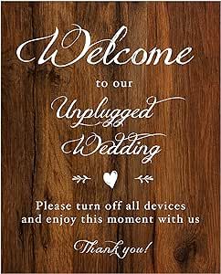 Unplugged Wedding Sign for Wedding Ceremony, Rustic Wood Look On Linen Textured Thick Cardstock Paper, Wedding Decoration