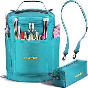 CRAFTISS Knitting Bag Yarn Storage - Christmas Gift - Best Durable Canvas Yarn Bag - Yarn Organizer Crochet Bag with Knitting Accessories Case