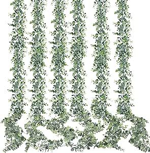 Sggvecsy Artificial Eucalyptus Garland 6 Pack Fake Eucalyptus Greenery Garland Faux Hanging Plants Artificial Vines, 5.6 Feet/Strand for Wedding Backdrop Arch Wall Table Party Outdoor Festival Decor