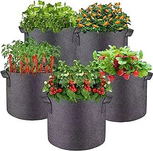 LUCDNC 5 Pcs Grow Bags 5 Gallon Plant Grow Bags Multi-Purpose Nonwoven Fabric Pots with Durable Handles,Outdoor Garden Plant Pots for Vegetables Fruits Flowers Herb Succulent Bonsai Plants