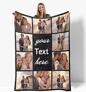 Custom Blanket with Photos Made in USA Personalized Gifts Personalized Blanket Warm 10 Photo Blankets for Couples Women Man Mom Friends on Birthday Christmas Wedding Anniversary Sofa Bed Office