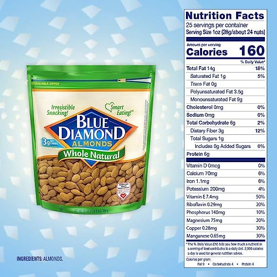 Blue Diamond Almonds Whole Natural Raw Snack Nuts